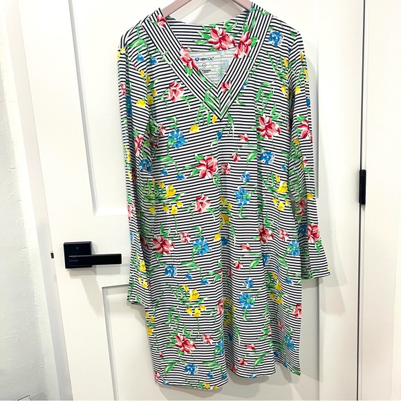 IBKUL Johanna Floral UPF 50 Long Sleeve Mesh Golf Dress Size L - Picture 1 of 5